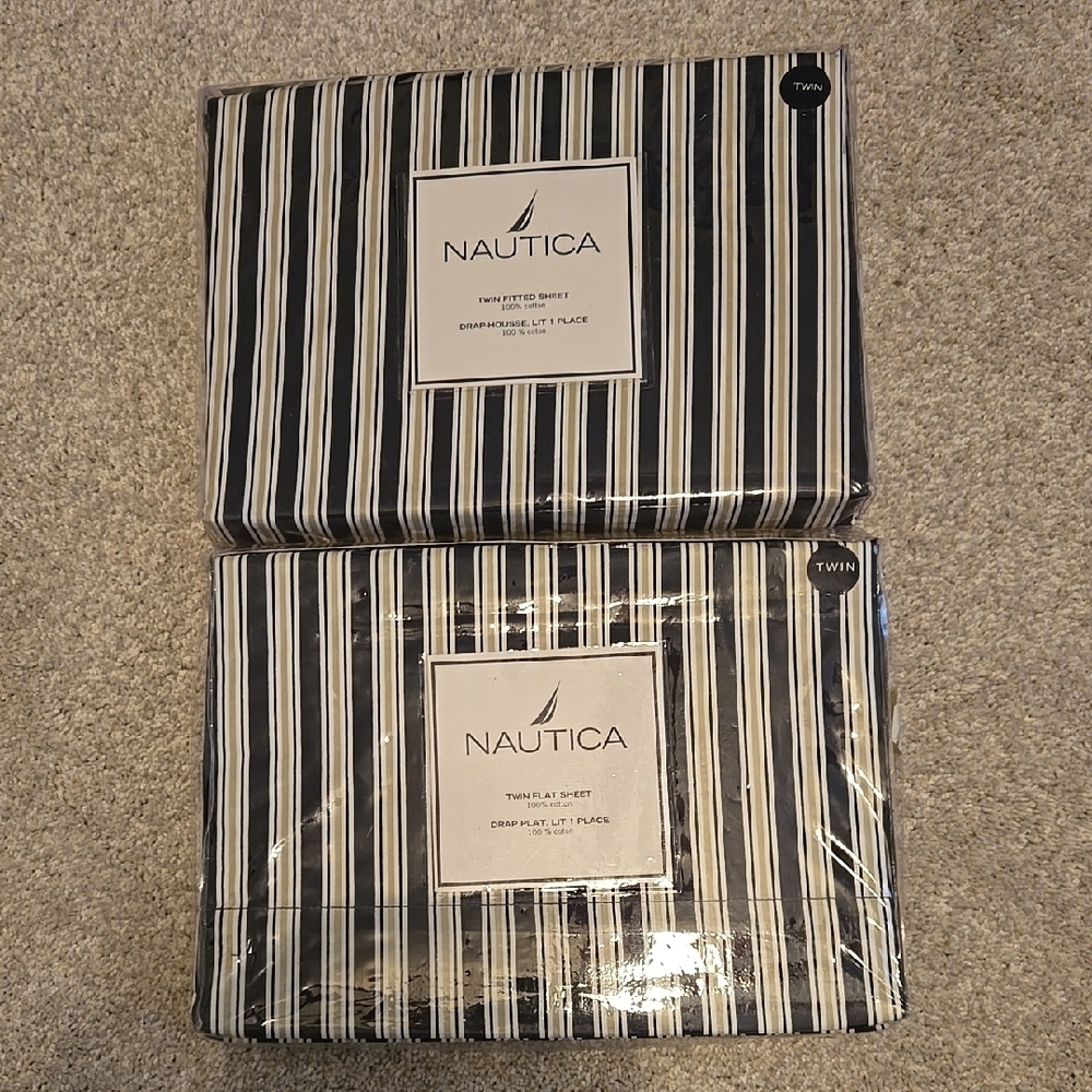 Nautica Twin Sheet Set - Black and White Stripes